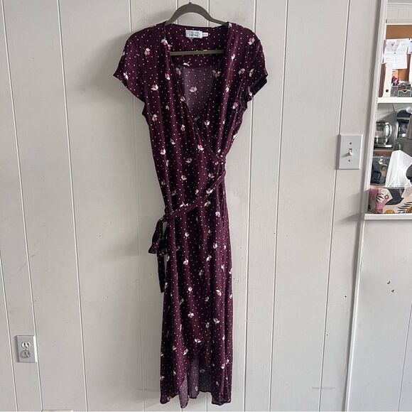 & Other Stories Women's Maroon Floral Wrap V-Neck Dress - Picture 4 of 13